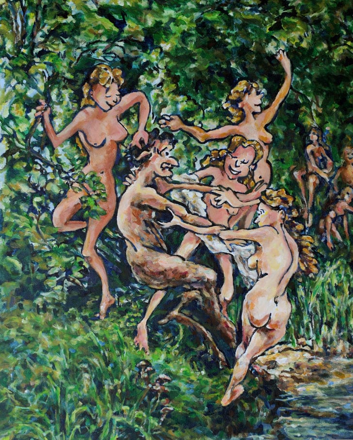 Nymphs and Satyr Illustration